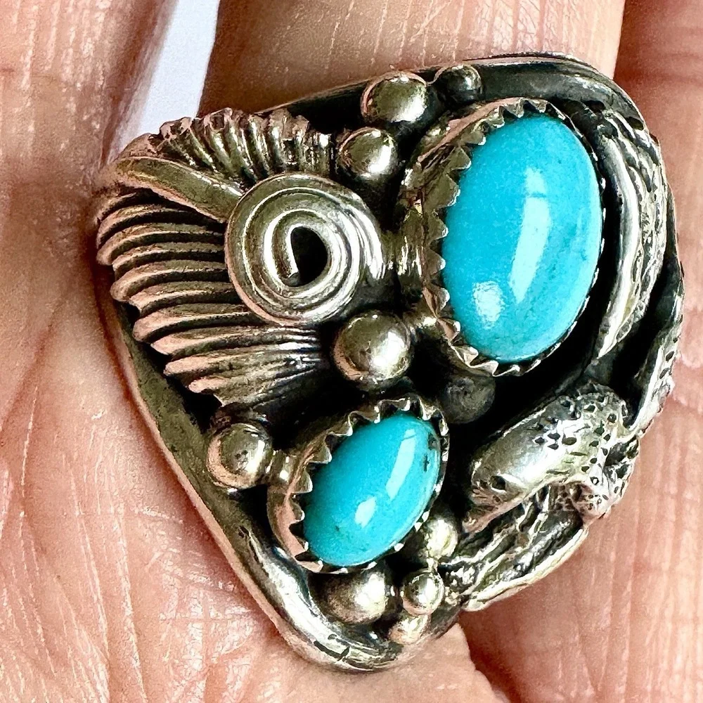 Navajo‎ Eagle Mens Ring Turquoise Sz 11 Signed DM Sterling Native American USA